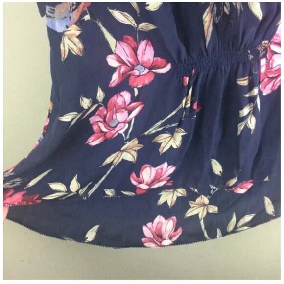 Joie Women's Navy Floral CRISBELL Silk Flutter Sleeve Blouse, Size Medium - Picture 4 of 9